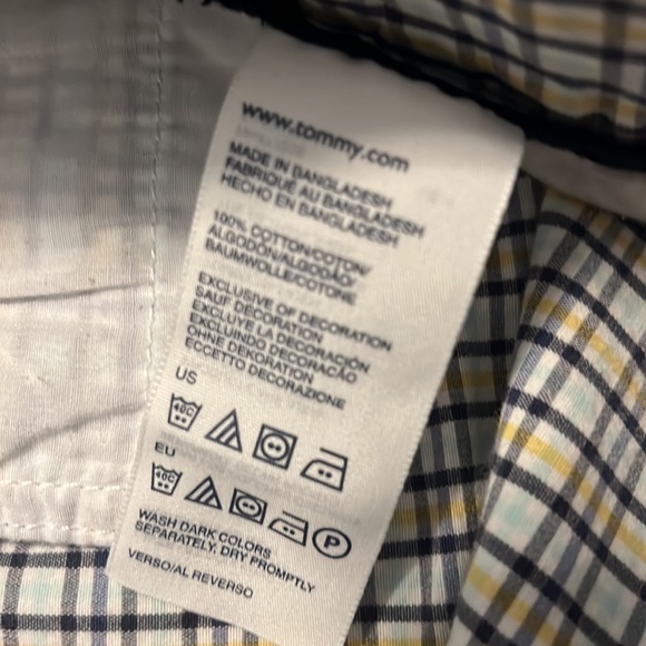 Tommy Hilfiger cuffed plaid shorts SZ 12 blue white yellow preppy summer spring - Picture 8 of 11